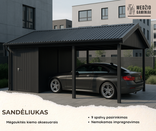 Medinė stoginė 5.9 × 5.0 × 2.8 m